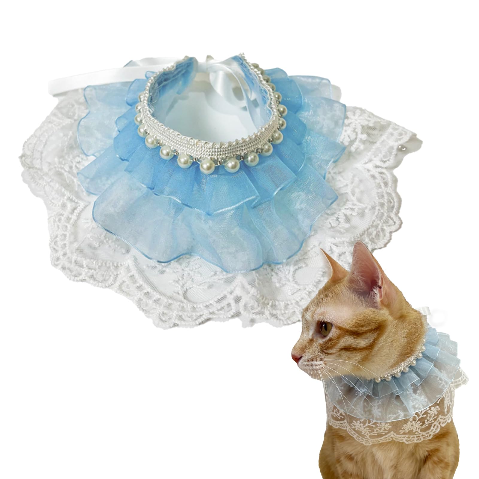 Amazon.com : Lace Cat Collar with Pearl, Tie On Cat Bandana, Blue